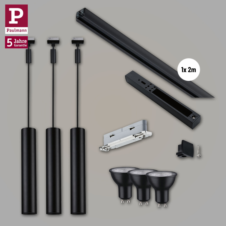 Paulmann URail Schienensystem Set Catalejo Schwarz matt + 3 Pendelleuchten inkl. GU10 Leuchtmittel