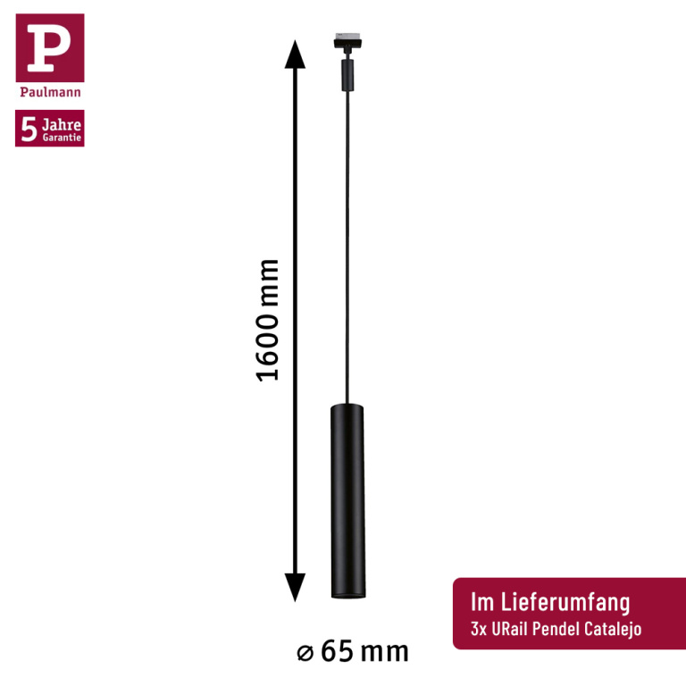 Paulmann URail Schienensystem Set Catalejo Schwarz matt + 3 Pendelleuchten inkl. GU10 Leuchtmittel