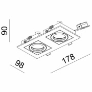 Deckeneinbauring, Kardan II Eckig, 2x max. 50 W MR16, Silber, Spannungskonstant, 12 V/AC/DC