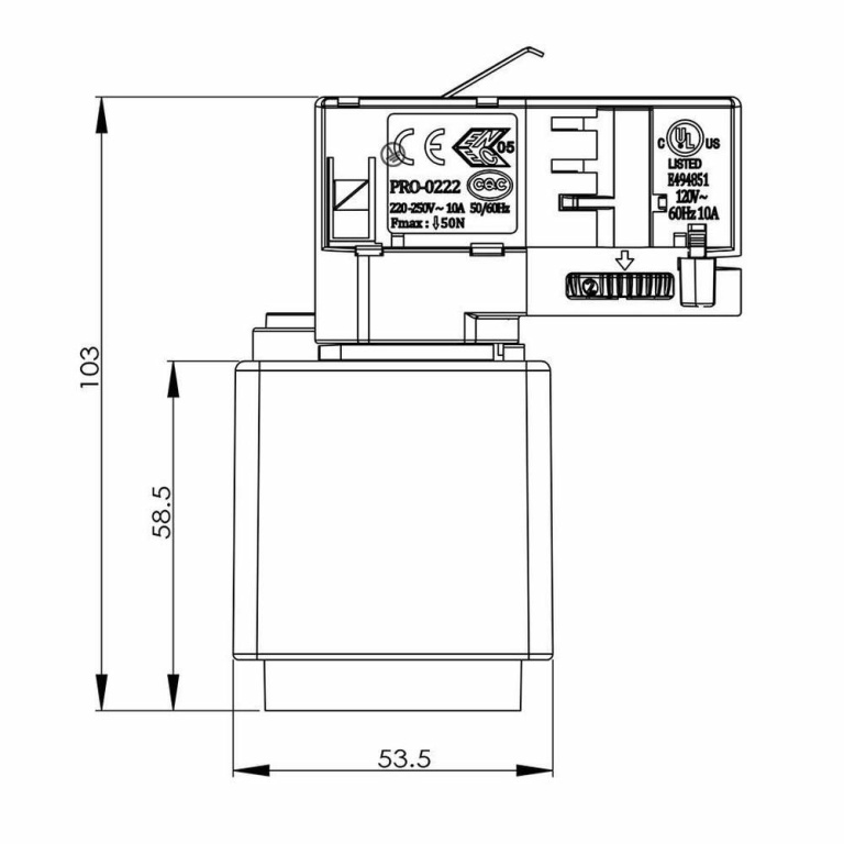 Deko-Light 3-Phasen Schienensystem, D Line Steckdosenadapter, Verkehrsweiß RAL 9016, 230 V/AC