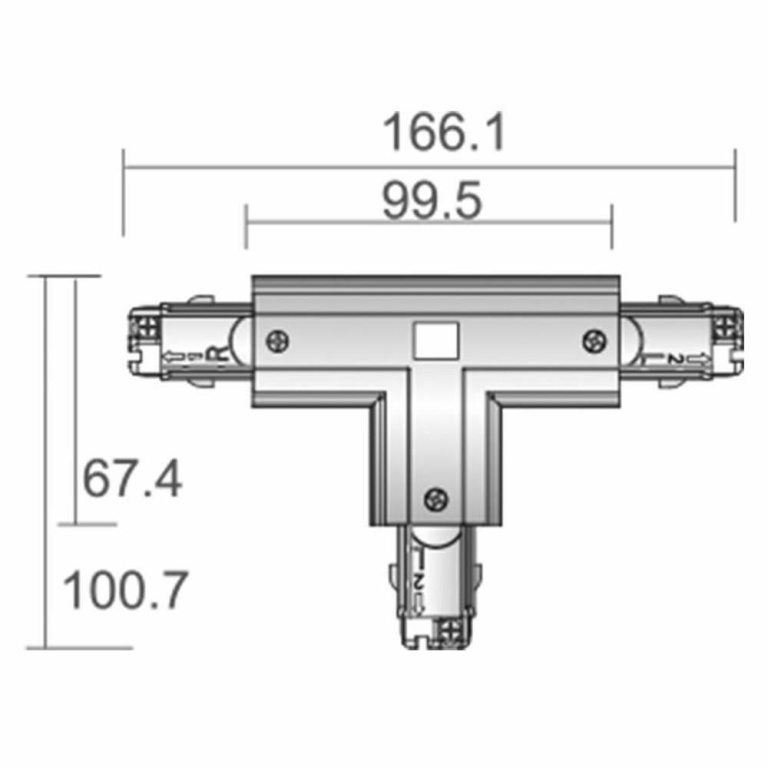 Deko-Light 3-Phasen Schienensystem, D Line T-Verbinder rechts-rechts-links mit Wechselmechanik, Fenstergrau RAL