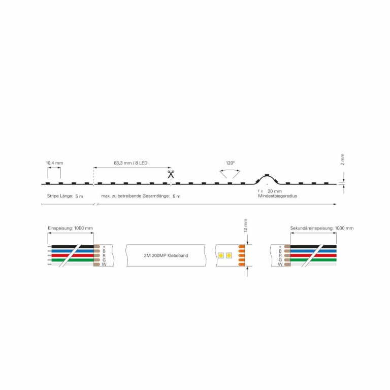 Deko-Light Stripe, Standard, SMD, 24V-14W, RGB/3000K, 5m, Spannungskonstant, 24 V/DC