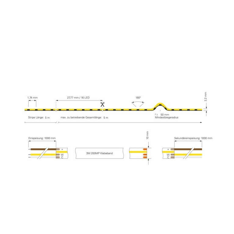 Deko-Light Stripe, Short Cut, COB, 24V-10W, 2700-6500 K, 5m, Spannungskonstant, 24 V/DC