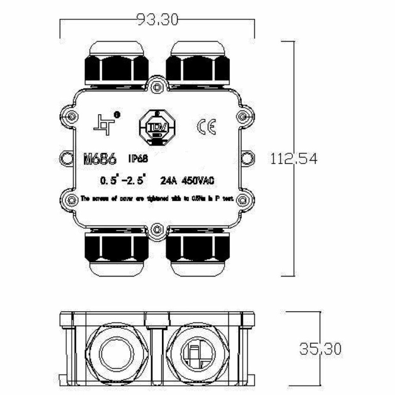 Deko-Light Elektrisches Montagezubehör, Outdoor Multi 4-fach-Verteiler für 2-4 Kabel 4-14 mm, 0.5-4 mm², max. 4