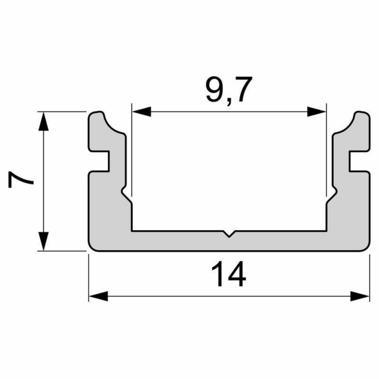 Deko-Light Profil, U-Profil flach AU-01-08, 8 - 9,3 mm LED Stripes, Aluminium, Silber, Eloxiert, Tiefe: 2000 mm