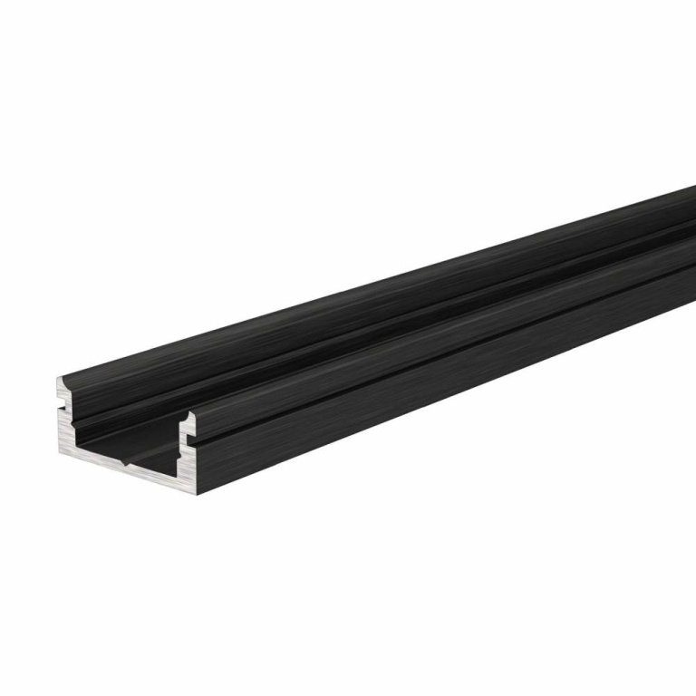 Deko-Light Profil, U-Profil flach AU-01-10, 10 - 11,3 mm LED Stripes, Aluminium, Schwarz, Eloxiert, Tiefe: 2000