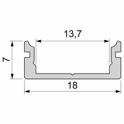 Profil, U-Profil flach AU-01-12, 12 - 13,3 mm LED Stripes, Aluminium, Silber, Eloxiert, Tiefe: 1000