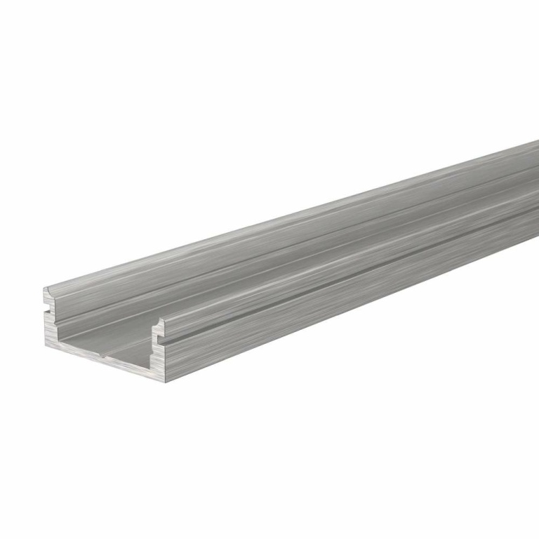 Deko-Light Profil, U-Profil flach AU-01-12, 12 - 13,3 mm LED Stripes, Aluminium, Silber, Gebürstet, Tiefe: 2000