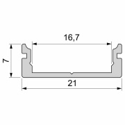 Profil, U-Profil flach AU-01-15, 15 - 16,3 mm LED Stripes, Aluminium, Silber, Eloxiert, Tiefe: 2000