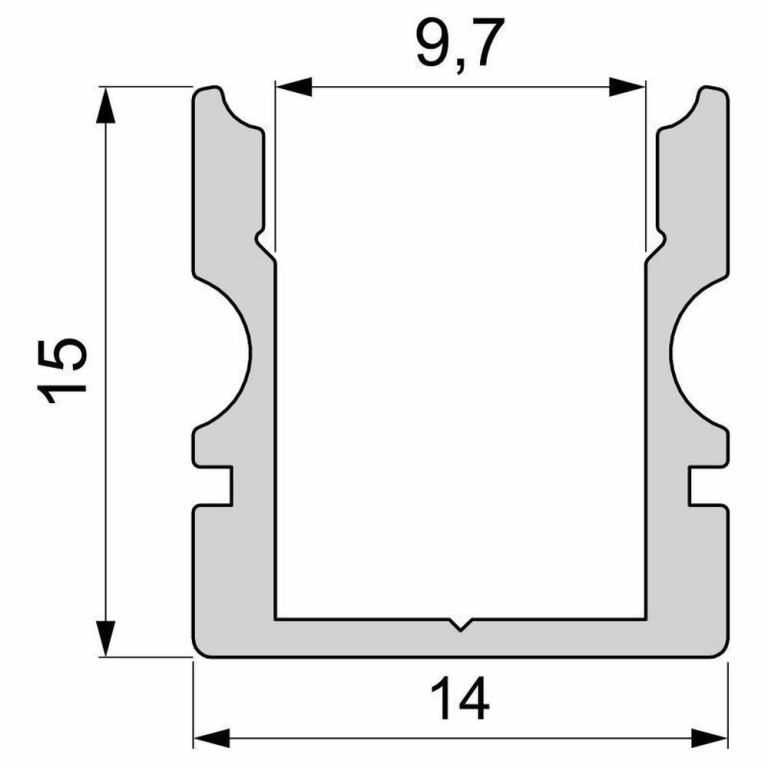 Deko-Light Profil, U-Profil hoch AU-02-08, 8 - 9,3 mm LED Stripes, Aluminium, Silber, Eloxiert, Tiefe: 2000 mm,