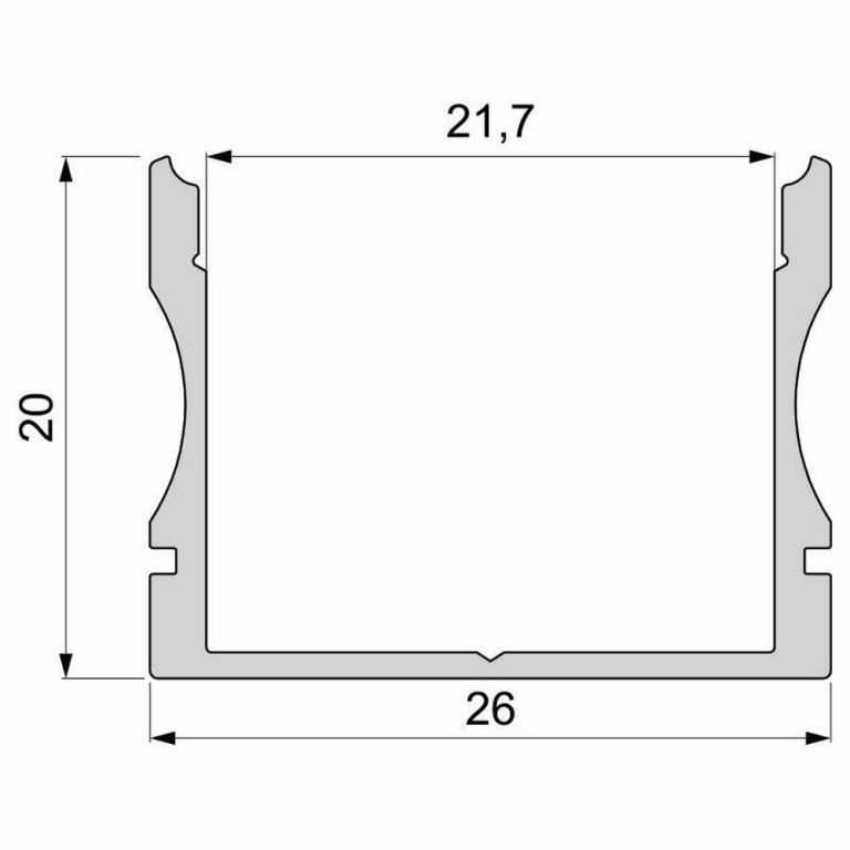 Deko-Light Profil, U-Profil hoch AU-02-20, 20 - 21,3 mm LED Stripes, Aluminium, Silber, Eloxiert, Tiefe: 2000 m