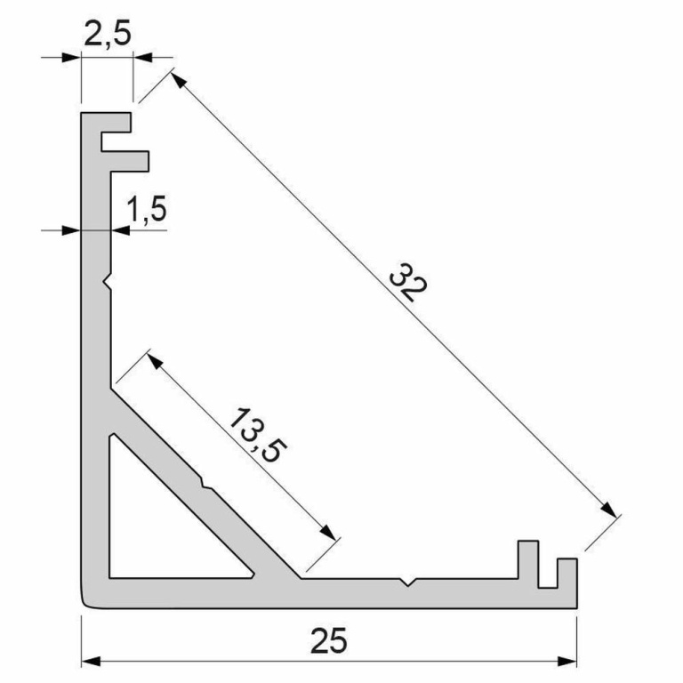 Deko-Light Profil, Eck-Profil AV-03-12, 12 - 13,3 mm LED Stripes, Aluminium, Silber, Eloxiert, Tiefe: 2000 mm,