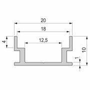 Profil, IP-Profile, U-flach AU-04-12, 12 - 13,3 mm LED Stripes, Aluminium, Silber, Eloxiert, Tiefe: