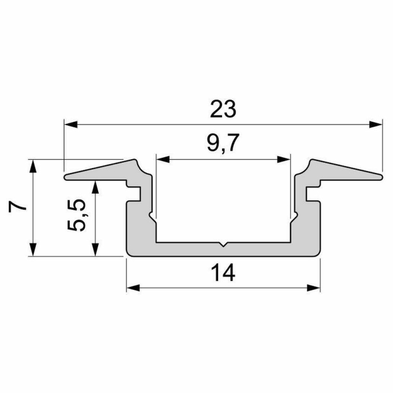 Deko-Light Profil, T-Profil flach ET-01-08, 8 - 9,3 mm LED Stripes, Aluminium, Silber, Eloxiert, Tiefe: 2000 mm