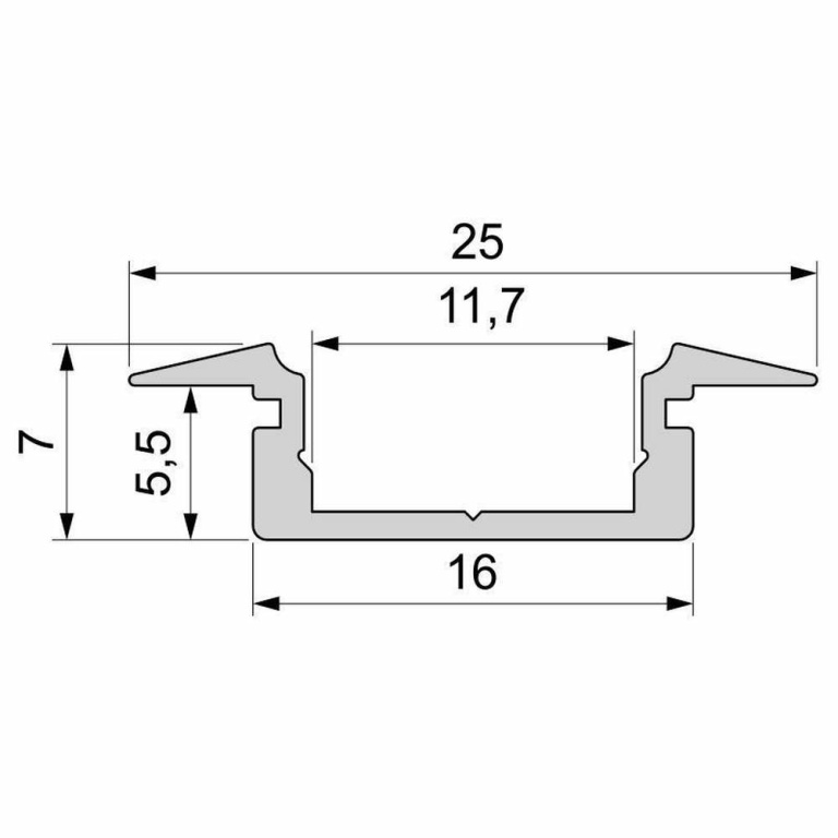 Deko-Light Profil, T-Profil flach ET-01-10, 10 - 11,3 mm LED Stripes, Aluminium, Silber, Eloxiert, Tiefe: 2000