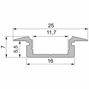 Profil, T-Profil flach ET-01-10, 10 - 11,3 mm LED Stripes, Aluminium, Silber, Eloxiert, Tiefe: 4000