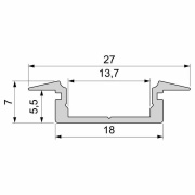 Profil, T-Profil flach ET-01-12, 12 - 13,3 mm LED Stripes, Aluminium, Silber, Eloxiert, Tiefe: 2000