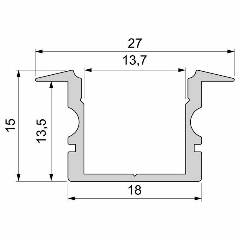 Deko-Light Profil, T-Profil hoch ET-02-12, 12 - 13,3 mm LED Stripes, Aluminium, Silber, Eloxiert, Tiefe: 2000 m