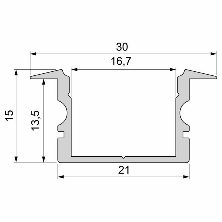 Deko-Light Profil, T-Profil hoch ET-02-15, 15 - 16,3 mm LED Stripes, Aluminium, Silber, Eloxiert, Tiefe: 2000 m