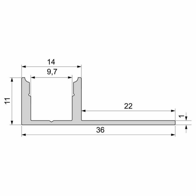 Deko-Light Profil, Fliesen-Profil EL-01-08, 8 - 9,3 mm LED Stripes, Aluminium, Silber, Eloxiert, Tiefe: 2500 mm