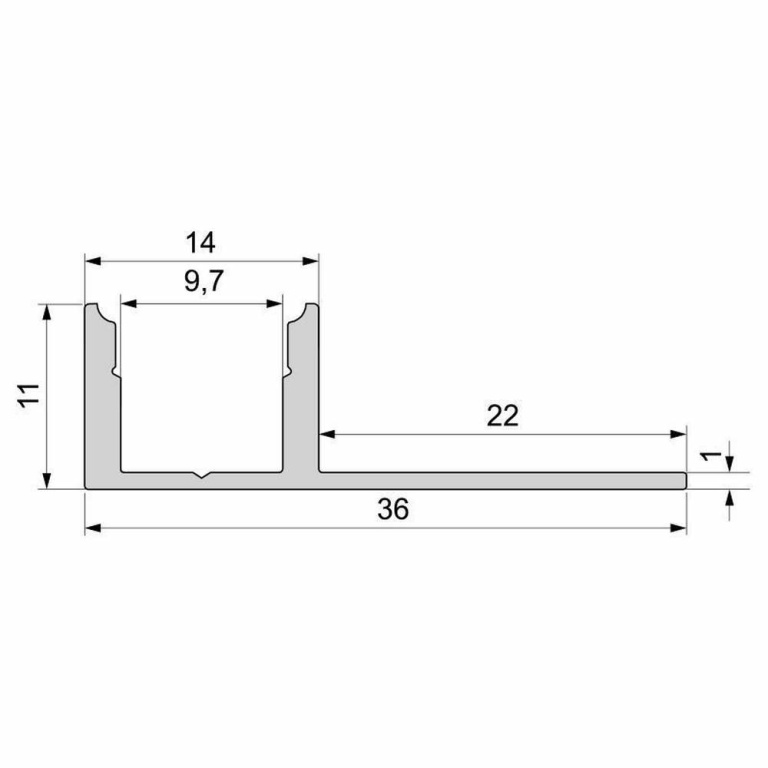 Deko-Light Profil, Fliesen-Profil EL-01-08, 8 - 9,3 mm LED Stripes, Aluminium, Silber, Eloxiert, Tiefe: 3000 mm