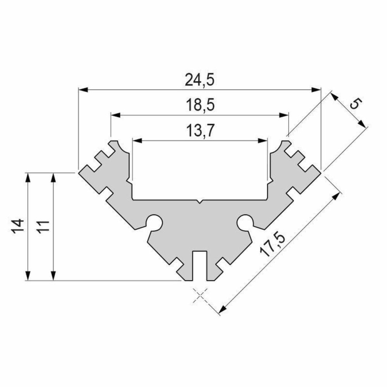 Deko-Light Profil, Eck-Profil EV-04-12, 12 - 13,3 mm LED Stripes, Aluminium, Silber, Eloxiert, Tiefe: 2000 mm,