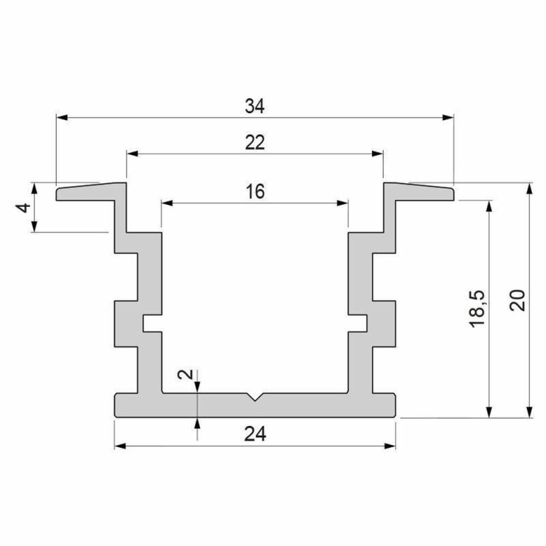 Deko-Light Profil, IP-Profil, T-hoch ET-05-15, 15 - 16,3 mm LED Stripes, Aluminium, Silber, Eloxiert, Tiefe: 20