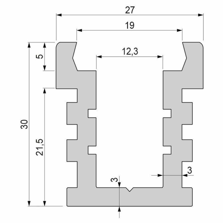 Deko-Light Profil, IP-Profil, U-hoch, befahrbar EU-01-12, 12 - 13,3 mm LED Stripes, Aluminium, Silber, Eloxiert