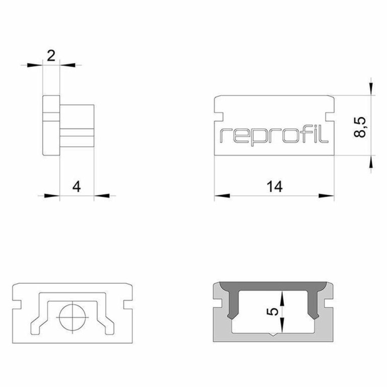 Deko-Light Profil Endkappe, Endkappe P-AU-01-08 Set 2 Stk, Kunststoff, Grau, Tiefe: 14 mm, Breite: 6 mm, Höhe: