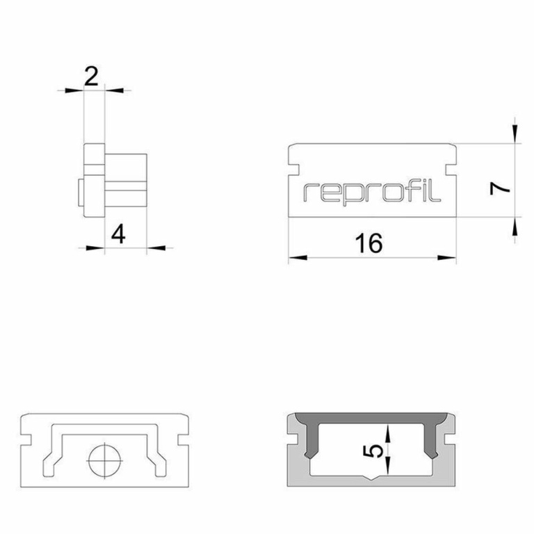 Deko-Light Profil Endkappe, Endkappe P-AU-01-10 Set 2 Stk, Kunststoff, Grau, Tiefe: 16 mm, Breite: 6 mm, Höhe: