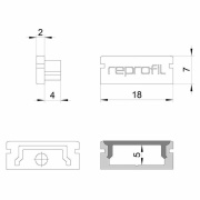 Profil Endkappe, Endkappe P-AU-01-12 Set 2 Stk, Kunststoff, Grau, Tiefe: 18 mm, Breite: 6 mm, Höhe: