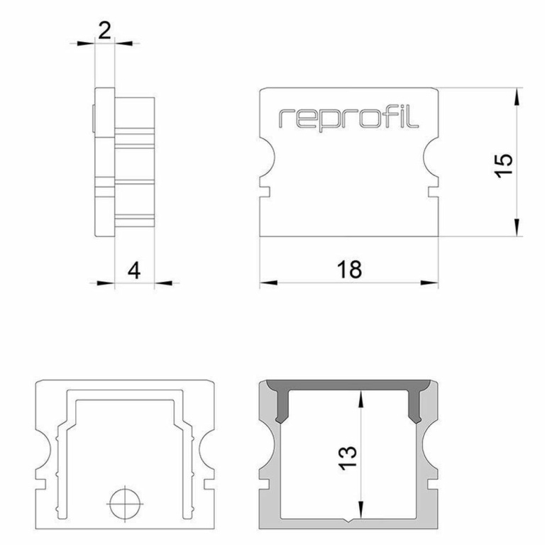 Deko-Light Profil Endkappe, Endkappe P-AU-02-12 Set 2 Stk, Kunststoff, Grau, Tiefe: 18 mm, Breite: 6 mm, Höhe: