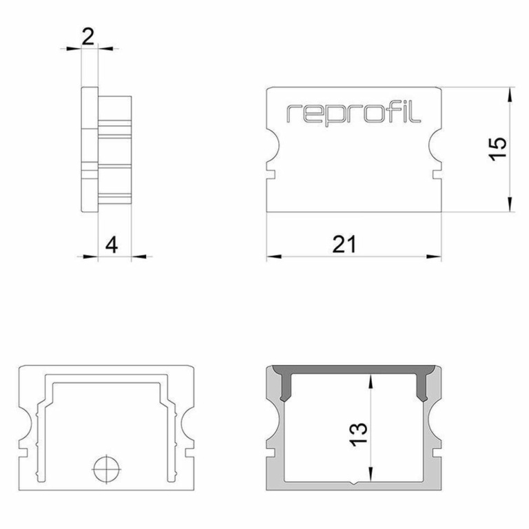 Deko-Light Profil Endkappe, Endkappe P-AU-02-15 Set 2 Stk, Kunststoff, Weiß, Tiefe: 21 mm, Breite: 6 mm, Höhe: