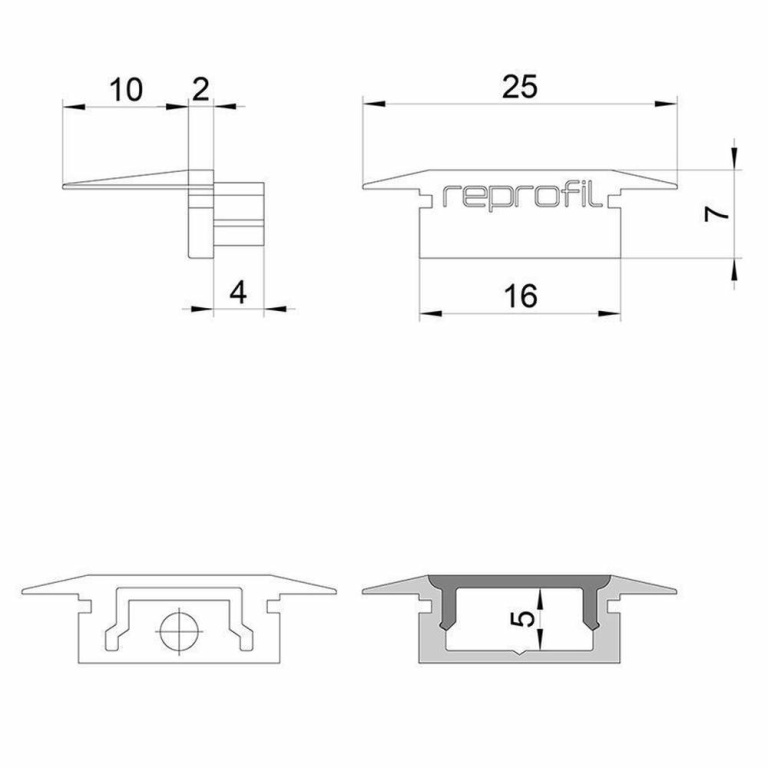 Deko-Light Profil Endkappe, Endkappe P-ET-01-10 Set 2 Stk, Kunststoff, Grau, Tiefe: 25 mm, Breite: 16 mm, Höhe: