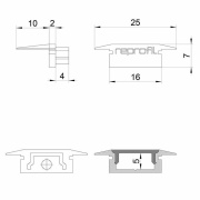 Profil Endkappe, Endkappe P-ET-01-10 Set 2 Stk, Kunststoff, Grau, Tiefe: 25 mm, Breite: 16 mm, Höhe: