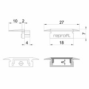 Profil Endkappe, Endkappe P-ET-01-12 Set 2 Stk, Kunststoff, Weiß, Tiefe: 27 mm, Breite: 16 mm, Höhe: