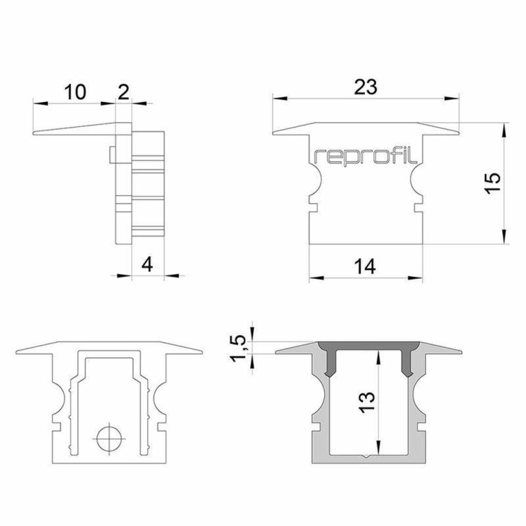 Deko-Light Profil Endkappe, Endkappe P-ET-02-08 Set 2 Stk, Kunststoff, Grau, Tiefe: 23 mm, Breite: 16 mm, Höhe: