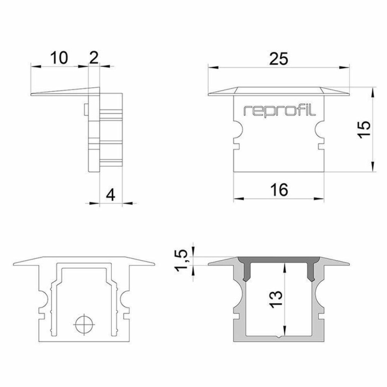 Deko-Light Profil Endkappe, Endkappe P-ET-02-10 Set 2 Stk, Kunststoff, Weiß, Tiefe: 25 mm, Breite: 16 mm, Höhe: