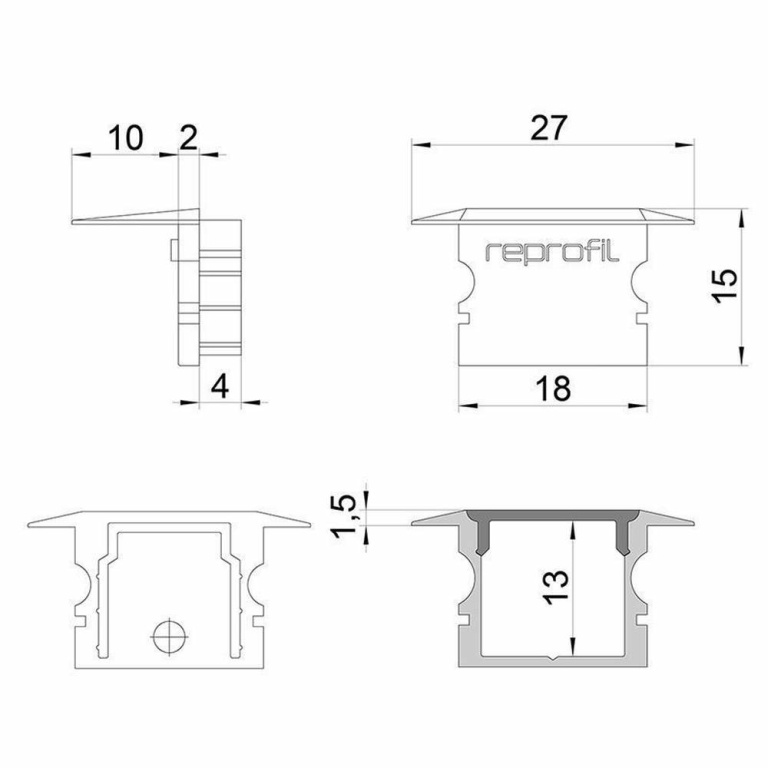 Deko-Light Profil Endkappe, Endkappe P-ET-02-12 Set 2 Stk, Kunststoff, Weiß, Tiefe: 27 mm, Breite: 16 mm, Höhe: