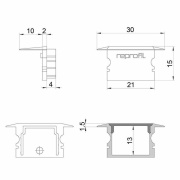 Profil Endkappe, Endkappe P-ET-02-15 Set 2 Stk, Kunststoff, Weiß, Tiefe: 30 mm, Breite: 16 mm, Höhe: