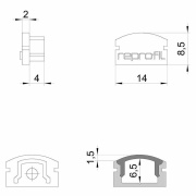 Profil Endkappe, Endkappe F-AU-01-08 Set 2 Stk, Kunststoff, Grau, Tiefe: 14 mm, Breite: 6 mm, Höhe: