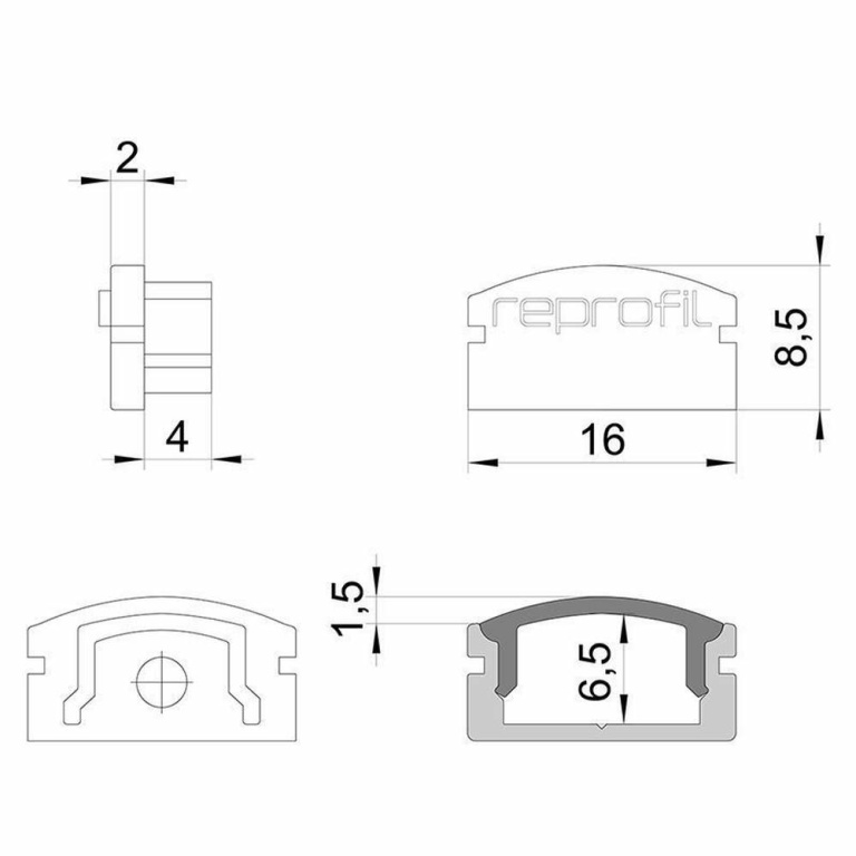 Deko-Light Profil Endkappe, Endkappe F-AU-01-10 Set 2 Stk, Kunststoff, Grau, Tiefe: 16 mm, Breite: 6 mm, Höhe: