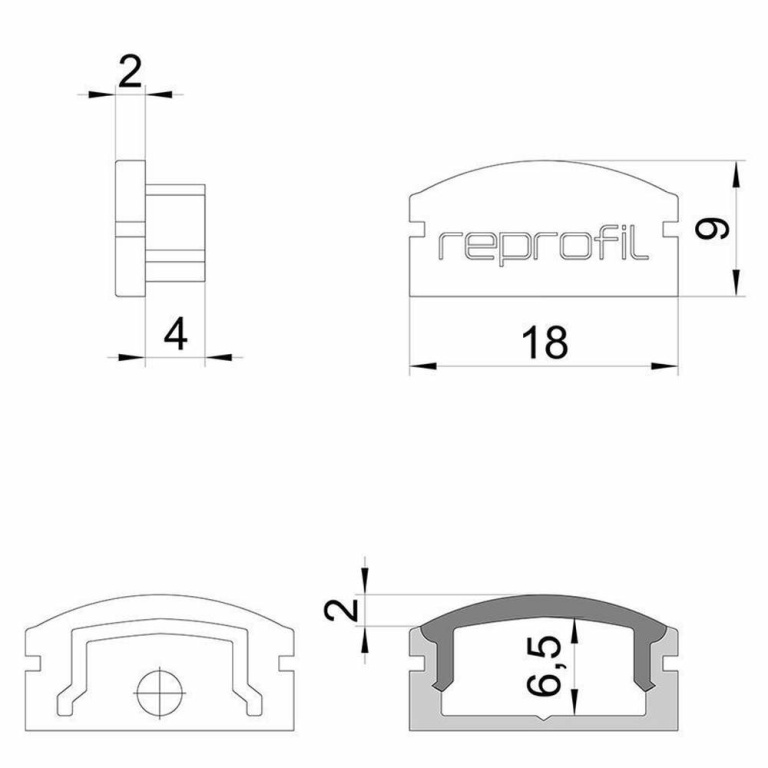 Deko-Light Profil Endkappe, Endkappe F-AU-01-12 Set 2 Stk, Kunststoff, Weiß, Tiefe: 18 mm, Breite: 6 mm, Höhe: