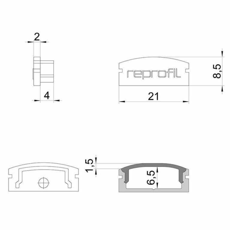 Deko-Light Profil Endkappe, Endkappe F-AU-01-15 Set 2 Stk, Kunststoff, Weiß, Tiefe: 21 mm, Breite: 6 mm, Höhe: