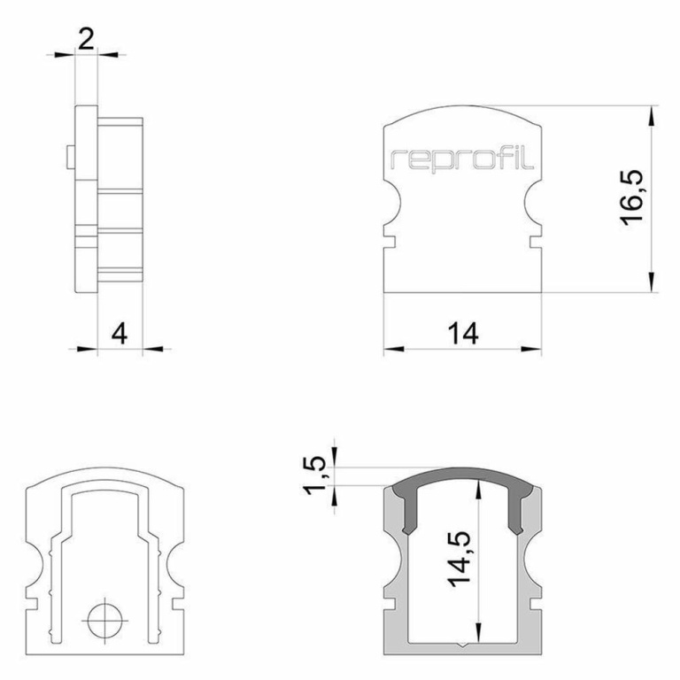 Deko-Light Profil Endkappe, Endkappe F-AU-02-08 Set 2 Stk, Kunststoff, Weiß, Tiefe: 14 mm, Breite: 6 mm, Höhe: