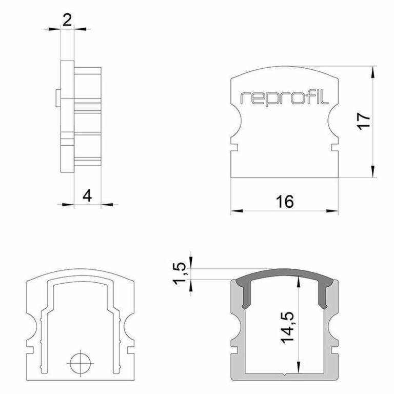 Deko-Light Profil Endkappe, Endkappe F-AU-02-10 Set 2 Stk, Kunststoff, Grau, Tiefe: 16 mm, Breite: 6 mm, Höhe: