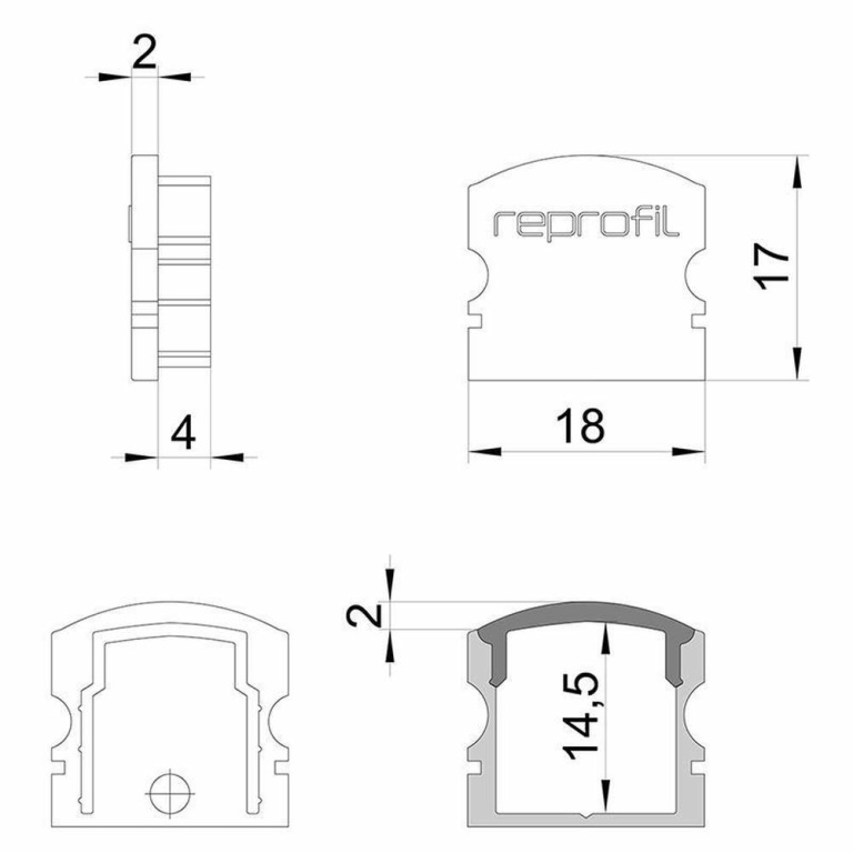 Deko-Light Profil Endkappe, Endkappe F-AU-02-12 Set 2 Stk, Kunststoff, Grau, Tiefe: 18 mm, Breite: 6 mm, Höhe: