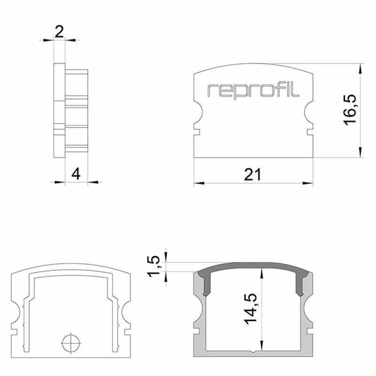 Deko-Light Profil Endkappe, Endkappe F-AU-02-15 Set 2 Stk, Kunststoff, Weiß, Tiefe: 21 mm, Breite: 6 mm, Höhe: