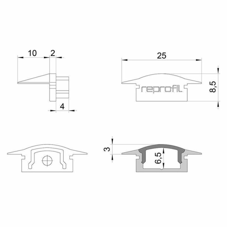 Deko-Light Profil Endkappe, Endkappe F-ET-01-10 Set 2 Stk, Kunststoff, Grau, Tiefe: 25 mm, Breite: 16 mm, Höhe: