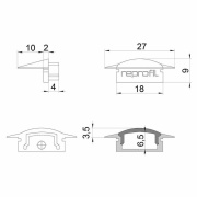 Profil Endkappe, Endkappe F-ET-01-12 Set 2 Stk, Kunststoff, Grau, Tiefe: 27 mm, Breite: 16 mm, Höhe: